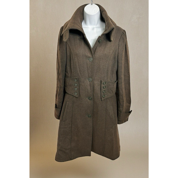 RD Style Wool Blend Brown Coat Sz M Dark Academia Corset Skirted Fit Whimsy Goth - Picture 2 of 10